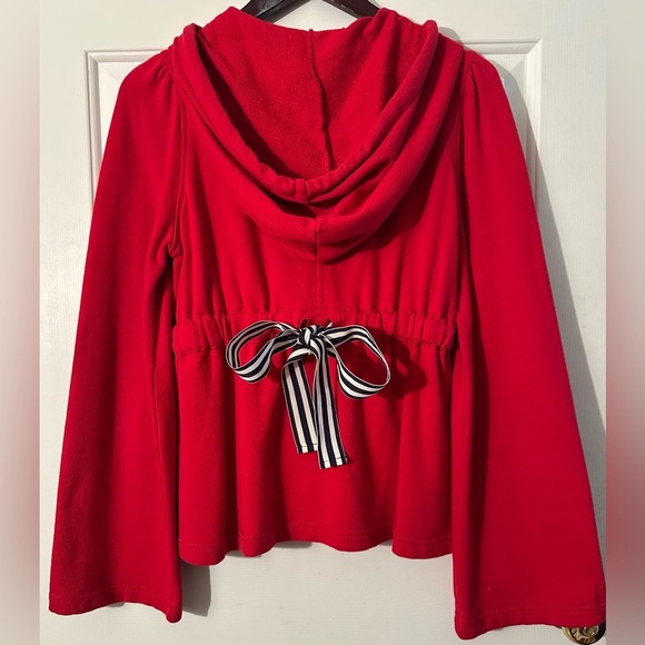 ANTHROPOLOGIE Sunday Mon M Coastal Red Hoodie Ribbon Bow Bell Sleeve Rope String - Picture 11 of 16